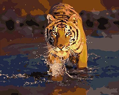 Pintura por números para principiantes y niños sobre lienzo de lino decoración del hogar pintura al óleo (sin marco) - River tiger