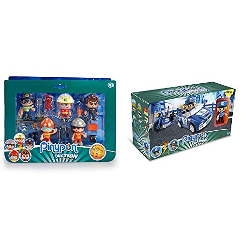 Pinypon Action Set De 5 Figuras Series 2 con Accesorios para Niños Y Niñas De 4 A 8 Años,, Color/Modelo Surtido + Policía Vehículos De Acción, para Niños Y Niñas A Partir De 4 Años, Multicolor