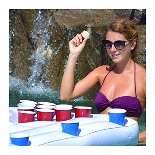 Piscina de colchón de aire de cerveza-pong, cerveza pong para la piscina Colchón de aire Pong con 28 tazas de hoyos hechos de PVC de alta densidad para al aire libre y vatios,Blanco,180 * 80cm