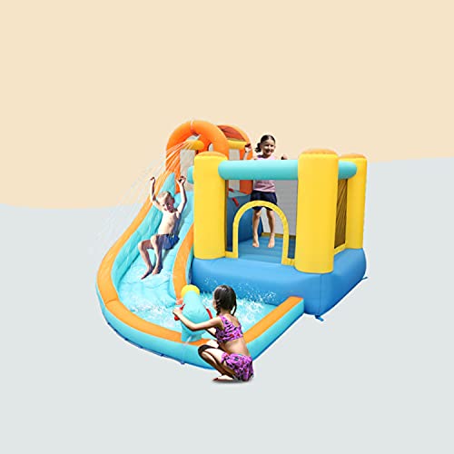 Piscina Hinchable Infantil Con Red Seguridad - Ligero y Fácil Almacenar Tobogán Acuático Inflable Grande de la Piscina - Piscina Infantil con Juguetes de Juego de Agua - Ideal para Juegos Jardín