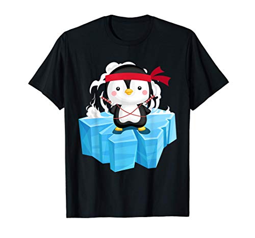 Pista de Hielo Espada Guerrero Ninja Lucha Pingüinos Aletas Camiseta