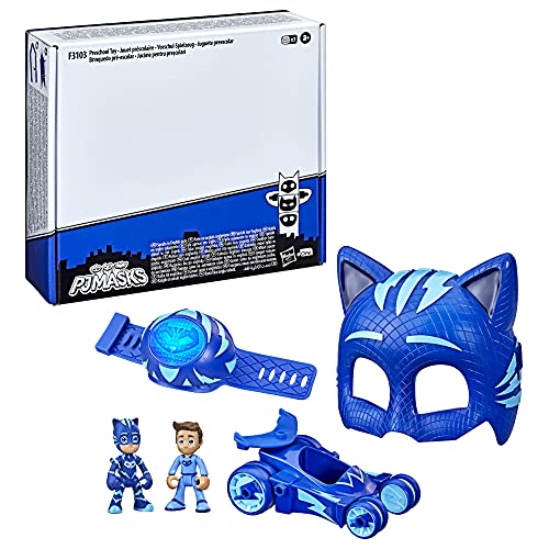 PJ Masks - Catboy Empaque de Poder - Juguete Preescolar - Set con 2 Figuras de acción, vehículo, Brazalete y máscara para niños de 3 años en adelante