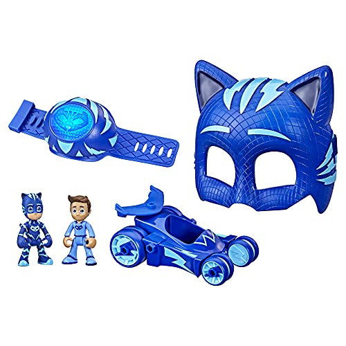 PJ Masks - Catboy Empaque de Poder - Juguete Preescolar - Set con 2 Figuras de acción, vehículo, Brazalete y máscara para niños de 3 años en adelante