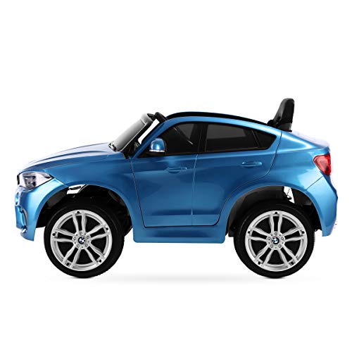 Playkin BMW X6M AZUL, Coche de bateria para niños mando 12V licencia oficial luces y sonidos juguetes infantiles coches de bateria