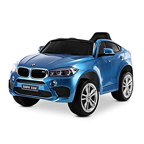 Playkin BMW X6M AZUL, Coche de bateria para niños mando 12V licencia oficial luces y sonidos juguetes infantiles coches de bateria