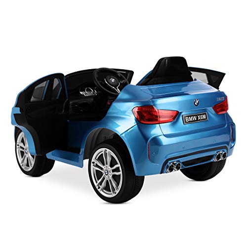 Playkin BMW X6M AZUL, Coche de bateria para niños mando 12V licencia oficial luces y sonidos juguetes infantiles coches de bateria