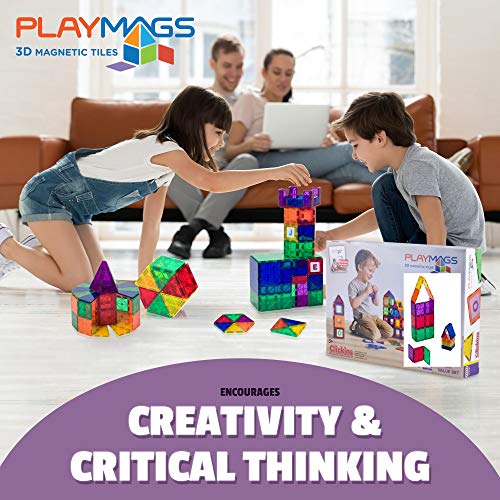 Playmags Kit de Inicio - 30 Cuadrados Piezas Conjunto: Ahora con imanes más Fuertes, Robusto, Duradero Súper fichas magnéticas con Vivos Colores claros Stem Juguetes para Niños