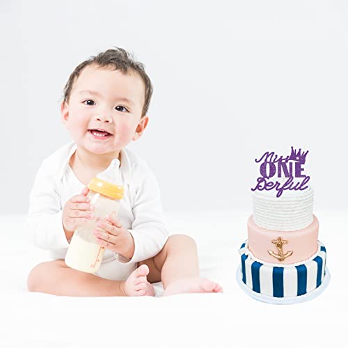 PLIGREAT Adorno para Tarta Miss Onederful, Decoración para Tarta con Purpurina Púrpura, Suministros para el Primer Cumpleaños de la Niña para Niña de 1 años Suministros de Decoración para Fiestas