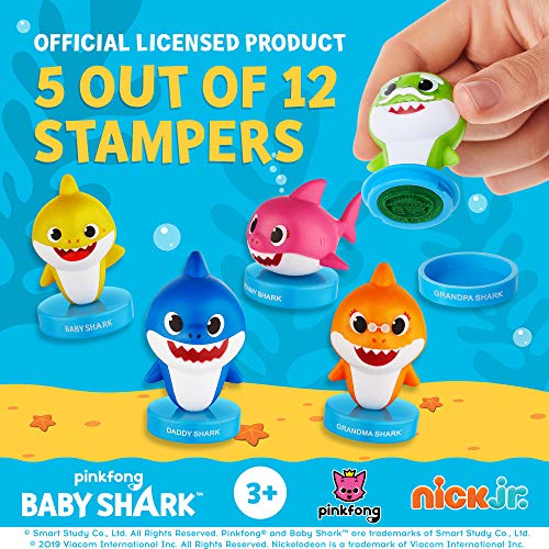 PMI Sellos Baby Shark, Paquete de 5, Sellos de Baby Shark (tiburón bebé) con Tinta incorporada, Figuras para Decorar Fiestas, Tartas, 6 cm, PVC Suave (C)