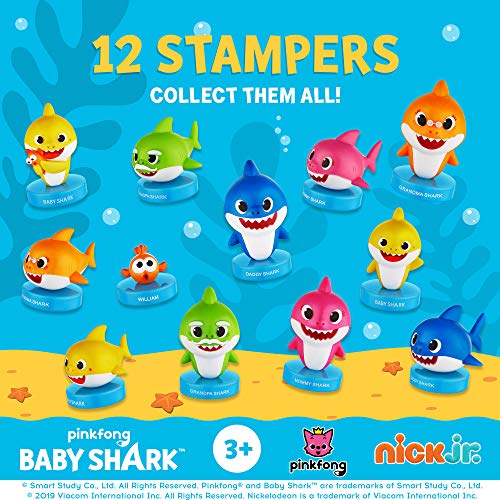 PMI Sellos Baby Shark, Paquete de 5, Sellos de Baby Shark (tiburón bebé) con Tinta incorporada, Figuras para Decorar Fiestas, Tartas, 6 cm, PVC Suave (C)