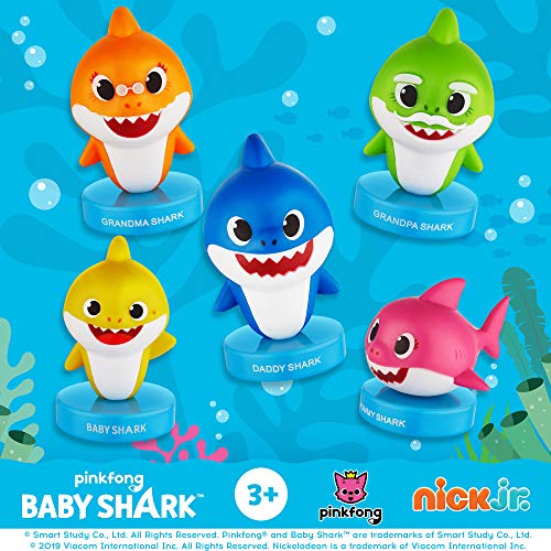 PMI Sellos Baby Shark, Paquete de 5, Sellos de Baby Shark (tiburón bebé) con Tinta incorporada, Figuras para Decorar Fiestas, Tartas, 6 cm, PVC Suave (C)