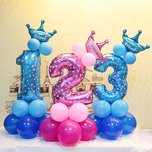 POFET Todos los números letras princesa príncipe corona globos de aluminio columna vertical conjunto decoración de fiesta de cumpleaños - rosa 6