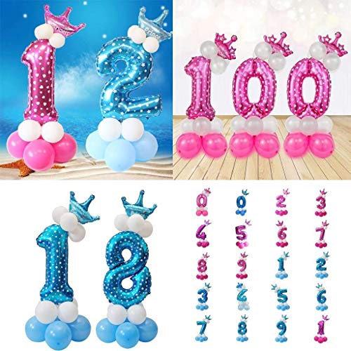 POFET Todos los números letras princesa príncipe corona globos de aluminio columna vertical conjunto decoración de fiesta de cumpleaños - rosa 6