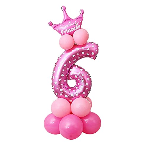 POFET Todos los números letras princesa príncipe corona globos de aluminio columna vertical conjunto decoración de fiesta de cumpleaños - rosa 6