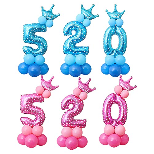 POFET Todos los números letras princesa príncipe corona globos de aluminio columna vertical conjunto decoración de fiesta de cumpleaños - rosa 6