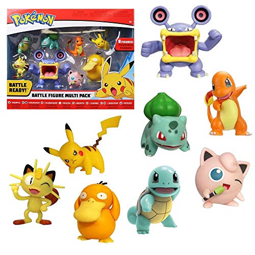 PoKéMoN 35875 Battle Multi Pack Wave 3 - Pack de 8 Figuras de Pikachu, Schiggy, Bisasam, Glumanda, Mauzi, Krakeelo, Pummeluff y Enton, para niños a Partir de 4 años, Multicolor