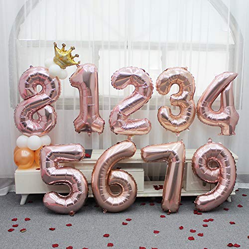 Ponmoo Foil Globo Número 60 Oro Rosa, Gigante Numeros 0 1 2 3 4 5 6 7 8 9 10-19 20-29 30 40 50 60 70 80 90 100, Grande Globos para La Boda Aniversario, Globo de Cumpleaños Fiesta Decoración