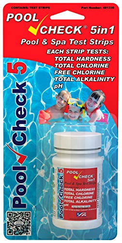 Pool Check - Tiras de Prueba 5 en 1 para Piscinas, spas y jacuzzis, dureza, Cloro Total y Libre, alcalinidad Total