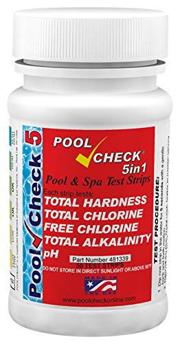 Pool Check - Tiras de Prueba 5 en 1 para Piscinas, spas y jacuzzis, dureza, Cloro Total y Libre, alcalinidad Total