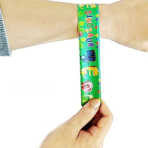 POPETPOP 50 Piezas Pulsera Animal Slap Patrón de Dinosaurio de Dibujos Animados Clap Círculo Pulsera Jurásico Mundo Dinosaurio Fiesta Favorece Suministros Estilo Azar