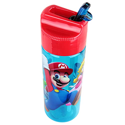 POS p:os 33165 - Botella de plástico con diseño de Super Mario, sin BPA ni ftalatos, Capacidad de 540 ml, Ideal para Viajes, guarderías y Deportes, para niños y niñas, Multicolor