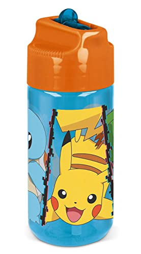 POS P:os 34248 Pokémon para niños, Botella Transparente con Pajita integrada para Abrir, Aprox. 540 ml, de plástico, sin BPA ni ftalatos, Color Handels GmbH