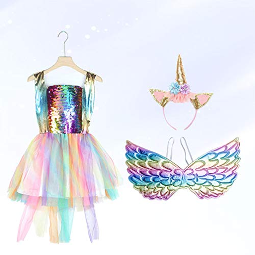 PRETYZOOM Unicornio para Disfraz Niñas Tutu Vestido-Diadema Traje Falda Alas Mujeres Niños-Unicornio Princesa Disfraz para Niños Niñas Lentejuelas Unicornio Vestido Maquillaje