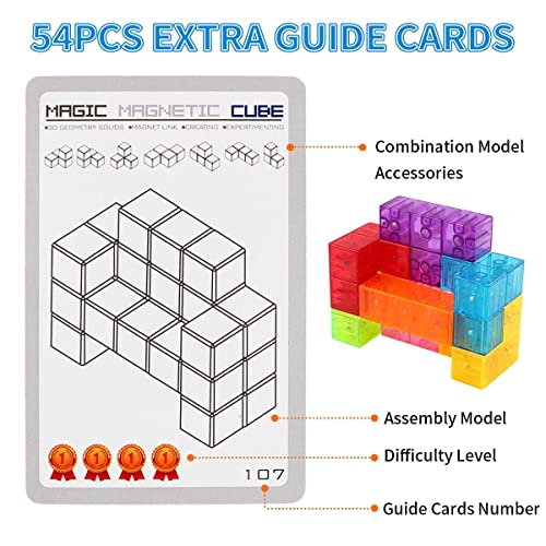 PROACC magnéticos Cubo mágico Puzzle, Bloques de construcción magnéticos, 7 Ladrillos magnéticos & 54 Tarjetas Inteligentes, Assembled Speed Cube Juguete para Niños Juego de Entrenamiento Cerebral