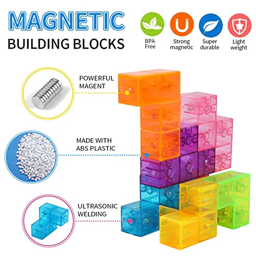 PROACC magnéticos Cubo mágico Puzzle, Bloques de construcción magnéticos, 7 Ladrillos magnéticos & 54 Tarjetas Inteligentes, Assembled Speed Cube Juguete para Niños Juego de Entrenamiento Cerebral