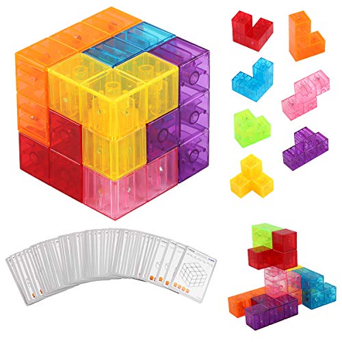 PROACC magnéticos Cubo mágico Puzzle, Bloques de construcción magnéticos, 7 Ladrillos magnéticos & 54 Tarjetas Inteligentes, Assembled Speed Cube Juguete para Niños Juego de Entrenamiento Cerebral