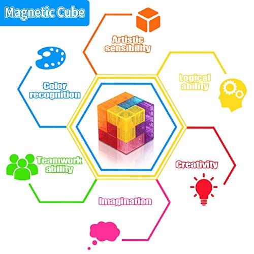 PROACC magnéticos Cubo mágico Puzzle, Bloques de construcción magnéticos, 7 Ladrillos magnéticos & 54 Tarjetas Inteligentes, Assembled Speed Cube Juguete para Niños Juego de Entrenamiento Cerebral