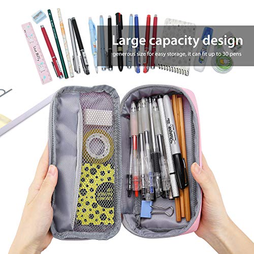 ProCase Estuche Escolar de Gran Capacidad, Bolsa de Lápiz Portable Estuche Organizador para Material Papelería con Cremallera Doble para Hombre Mujer Estudiante en Escuela Oficina –Rosado