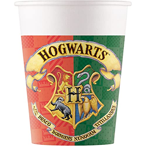 Procos 93506 - Vasos de fiesta de Harry Potter, capacidad máxima de 200 ml, 8 unidades, vasos desechables de papel, cumpleaños infantiles, vajilla de fiesta, FSC