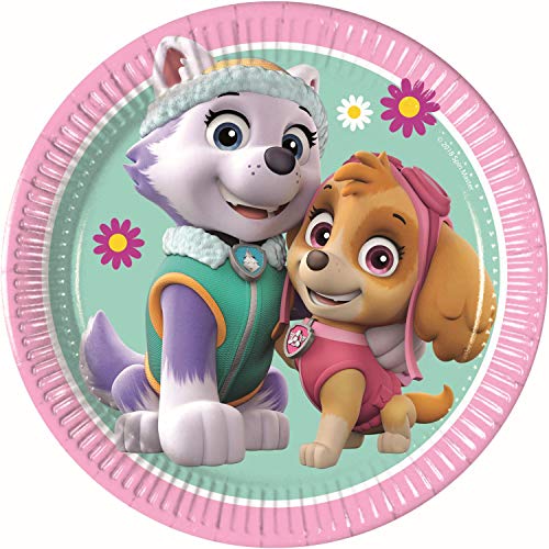 Procos Paw Patrol Skye & Everest-Platos de cartón para fiestas (8 unidades), color rosa, verde, talla única (10067625)