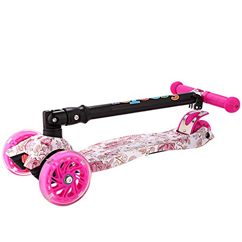 Profun Patinete Niño, Patinete para Niños 3 a 10 Años， Patinete Plegable con Ruedas de luz LED Patinetes de Altura Ajustable para Niños y Niñas (77CM-87CM), Carga Máxima 50 KG