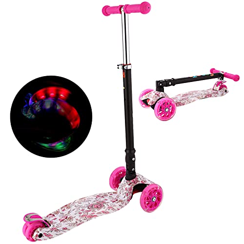 Profun Patinete Niño, Patinete para Niños 3 a 10 Años， Patinete Plegable con Ruedas de luz LED Patinetes de Altura Ajustable para Niños y Niñas (77CM-87CM), Carga Máxima 50 KG