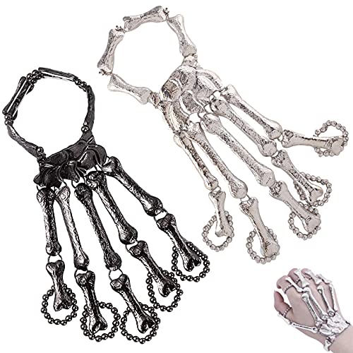 Pulsera de Mano de Hueso Esqueleto Brazalete Creativo Adornos de Garra Fantasma Cadena de Esqueleto de Mano para Niñas para tu Disfraz de Cosplay de Halloween Disfraz de Fiesta de Halloween 2 Piezas