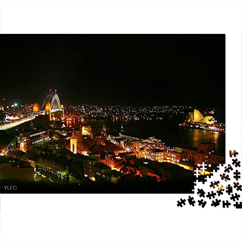 Puzzle 1000 Piezas Australia Sydney Harbour Bridge Sydney Opera House Paisaje Urbano Luz Noche Rompecabezas de Papel 38x26cm Diversión Juvenil Decoración de Acción de Gracias