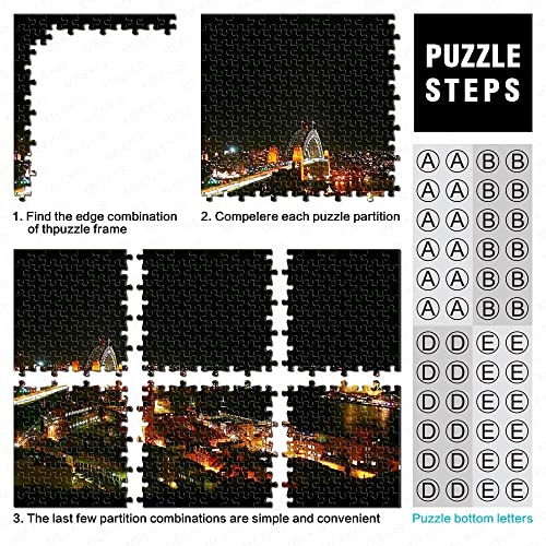 Puzzle 1000 Piezas Australia Sydney Harbour Bridge Sydney Opera House Paisaje Urbano Luz Noche Rompecabezas de Papel 38x26cm Diversión Juvenil Decoración de Acción de Gracias