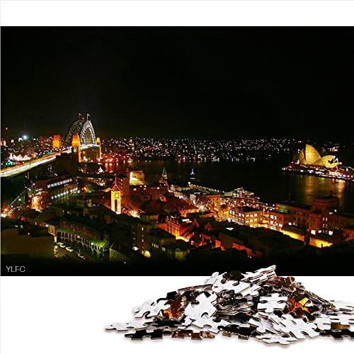 Puzzle 1000 Piezas Australia Sydney Harbour Bridge Sydney Opera House Paisaje Urbano Luz Noche Rompecabezas de Papel 38x26cm Diversión Juvenil Decoración de Acción de Gracias