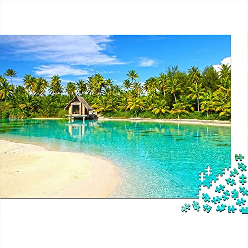 Puzzle 1000 Piezas Bora Bora Bungalow Ocean Palm Tree Puzzle de Madera 75x50cm Bonita decoración de Muebles para el hogar