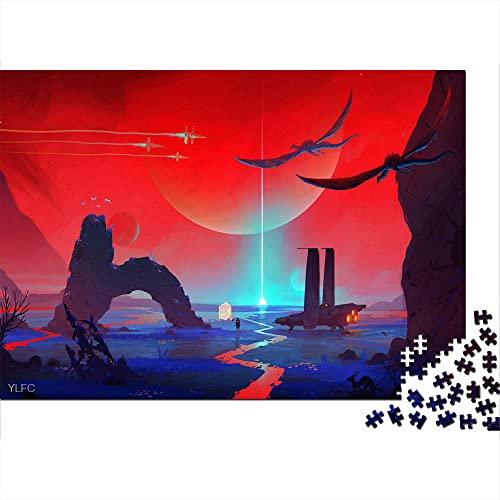 Puzzle 1000 Piezas Haz Exploración Biológica Naturaleza Planeta Nave Espacial Sci-Fi Paisaje Rompecabezas de Madera 52x38cm Bonita decoración educativa de Acción de Gracias