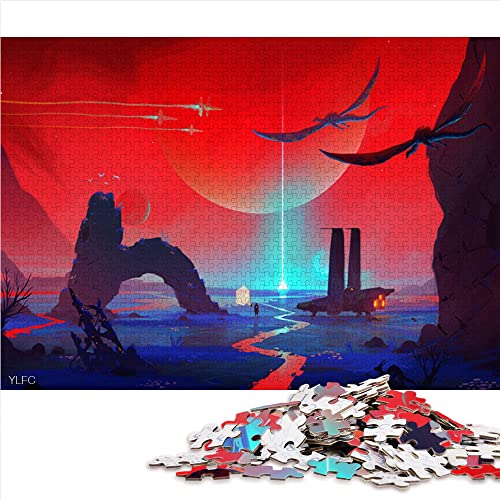 Puzzle 1000 Piezas Haz Exploración Biológica Naturaleza Planeta Nave Espacial Sci-Fi Paisaje Rompecabezas de Madera 52x38cm Bonita decoración educativa de Acción de Gracias