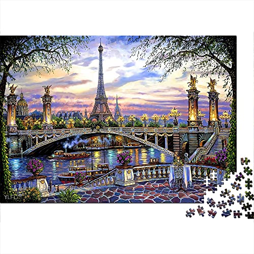 Puzzle 1000 Piezas Paisaje Puente París Torre Eiffel Rompecabezas de Madera 75x50cm Decoración de Halloween para el hogar de los Hombres