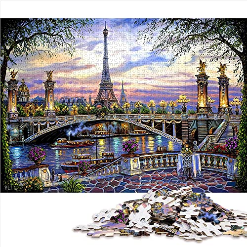 Puzzle 1000 Piezas Paisaje Puente París Torre Eiffel Rompecabezas de Madera 75x50cm Decoración de Halloween para el hogar de los Hombres