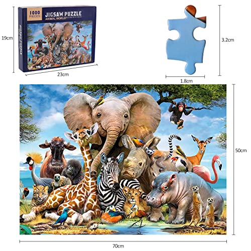 Puzzle de 1000 Piezas Mundo Animal, piezas de rompecabezas de 1 mm de grosor que encajan perfectamente, rompecabezas educativos para el piso, regalos de entretenimiento familiar(70 x 50 cm)