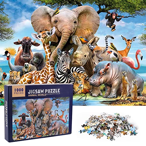 Puzzle de 1000 Piezas Mundo Animal, piezas de rompecabezas de 1 mm de grosor que encajan perfectamente, rompecabezas educativos para el piso, regalos de entretenimiento familiar(70 x 50 cm)