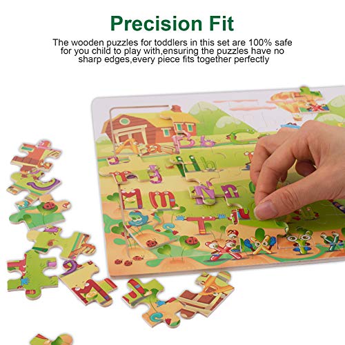 Puzzle Madera niños, Swonuk 60 Piezas Rompecabezas Madera Bebe, Include Animales, numeros, Letras, Regalo para niños(6 Paquetes, 60 Piezas)