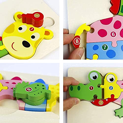 Puzzles de Madera Montessori Educativos Juguetes Animales Cocodrilo Jirafa Regalos para Niños Niñas 2 3 4 5 Años