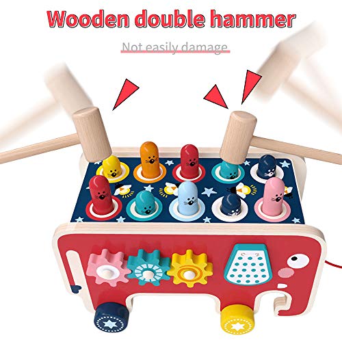 Q-FQRM Juguetes de Madera con 2 martillos, |Juego Multifuncional Banco de golpeo de Clavijas | Juego de Laberinto Montessori con Forma de Elefante Habilidades motoras Finas